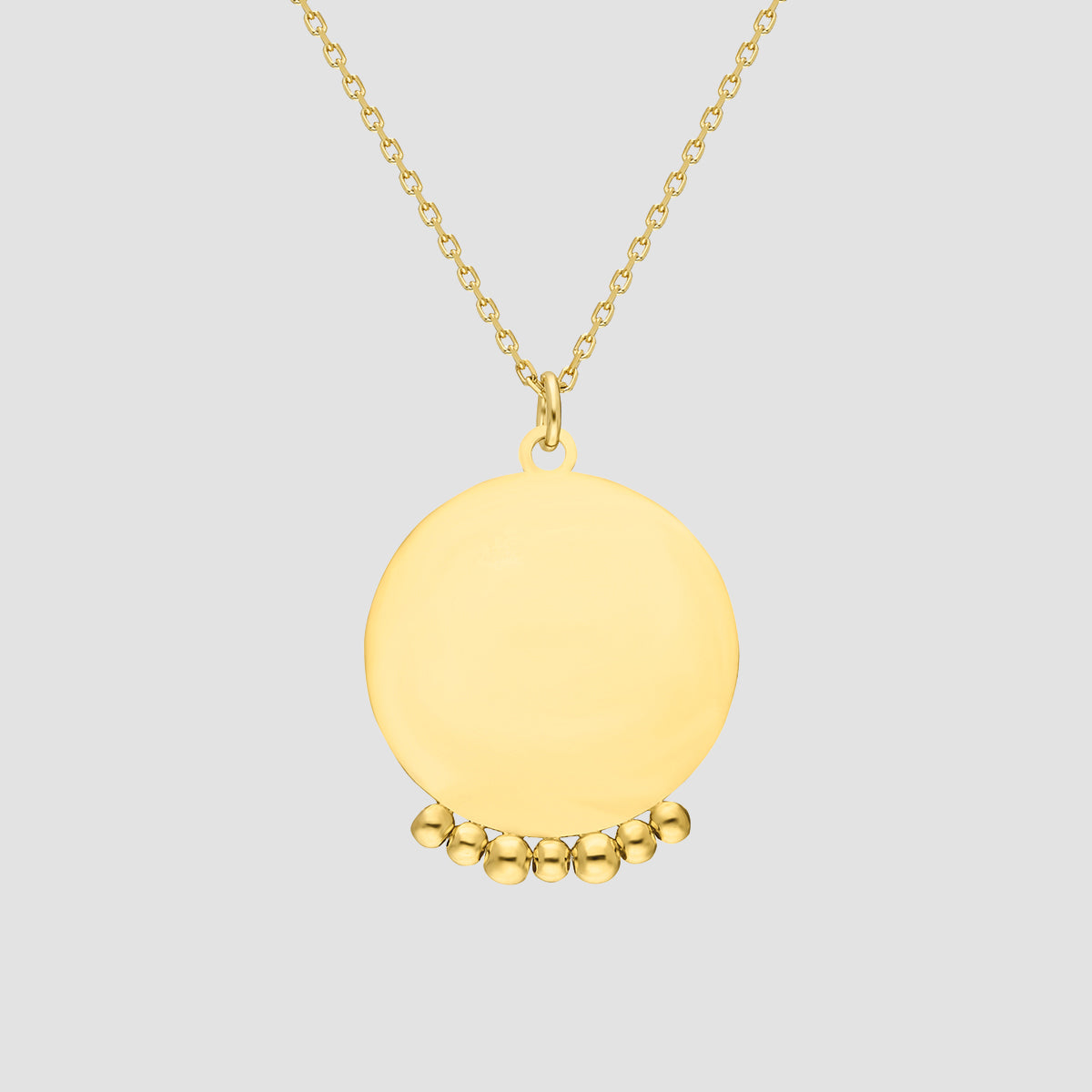 Produktbild: Mirror with Balls Halskette Gold mit rundem Coin-Anhänger und Kugel-Detail, 14K vergoldet, 925 Silber.