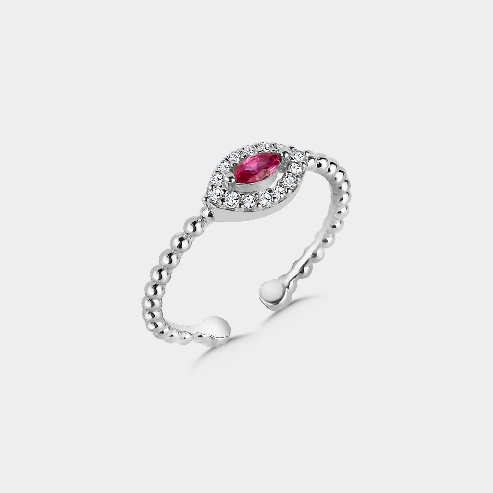Navette Ruby Ring Shiny Wreath in Silber mit rubinrotem Navette-Stein und funkelnden Zirkonia.