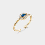 Navette Saphir Ring Shiny Wreath in Gold, verstellbar, mit blauem Zirkonia und weißem Zirkonia-Kranz.