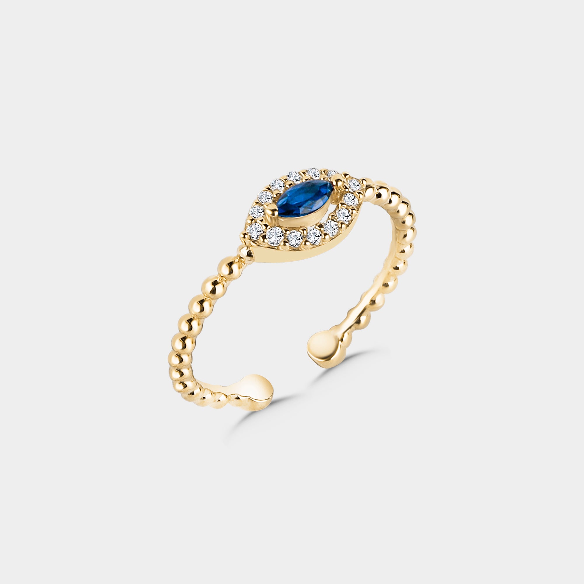 Navette Saphir Ring Shiny Wreath in Gold, verstellbar, mit blauem Zirkonia und weißem Zirkonia-Kranz.