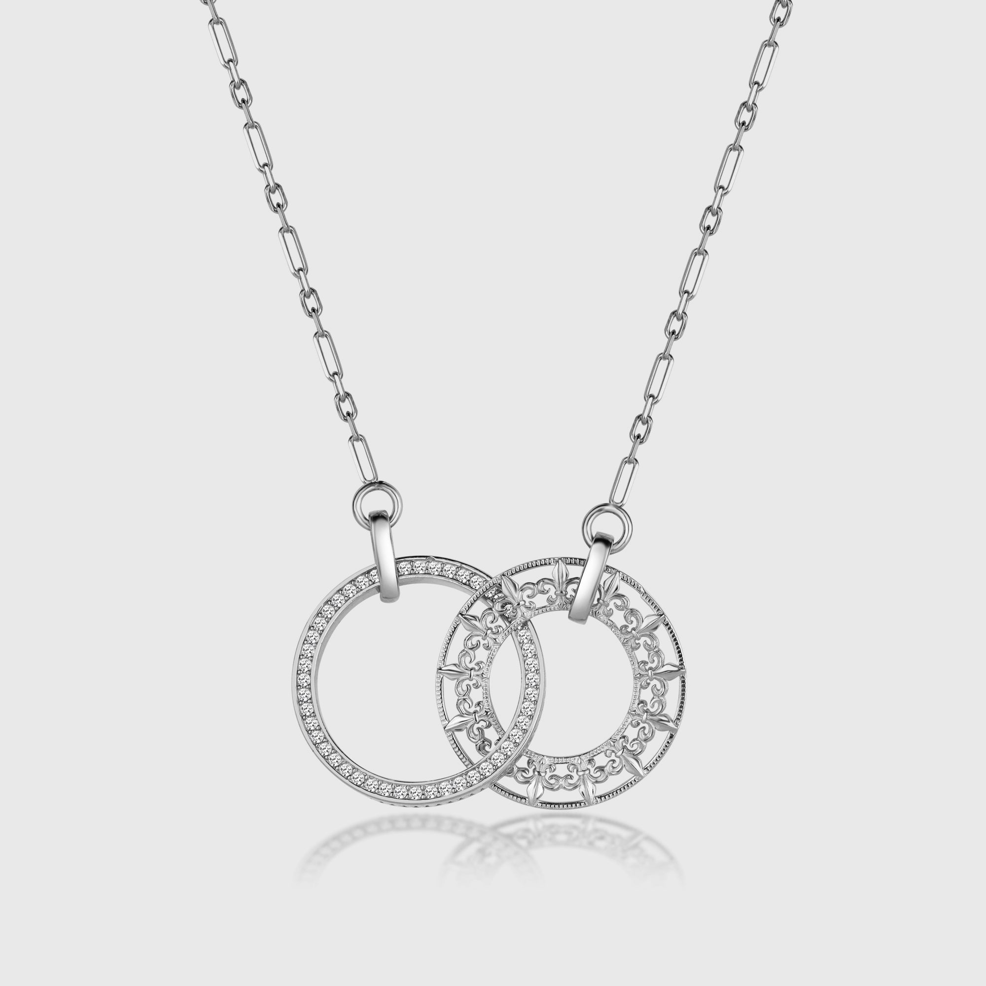 ROYAL RINGS Halskette aus Silber mit zwei Ringen und Zirkonia von Dkeniz.