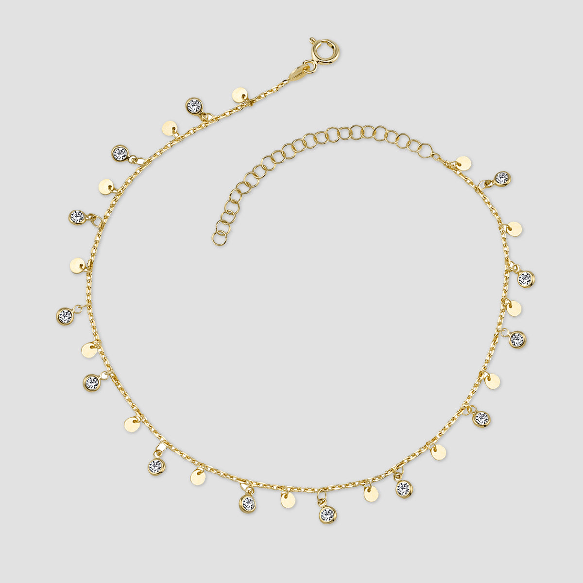 Plättchen Armband mit Zirkonia in Gold aus 925 Silber, 14K vergoldet – Produktfoto auf hellem Hintergrund.