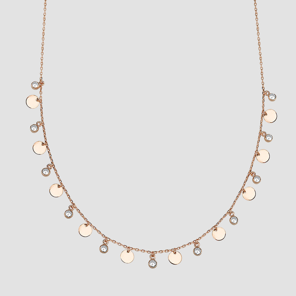 Plättchen Zirkonia Halskette rosévergoldet aus 925 Silber, filigrane Damenkette von Dkeniz.