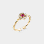 Verstellbarer Round Ruby Ring Shiny Wreath in Gold mit rotem Rubin-Zirkonia und Zirkonia-Kranz.
