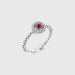 Round Ruby Ring Shiny Wreath in Silber mit rubinroter Zirkonia, eleganter verstellbarer Damenring von Dkeniz.
