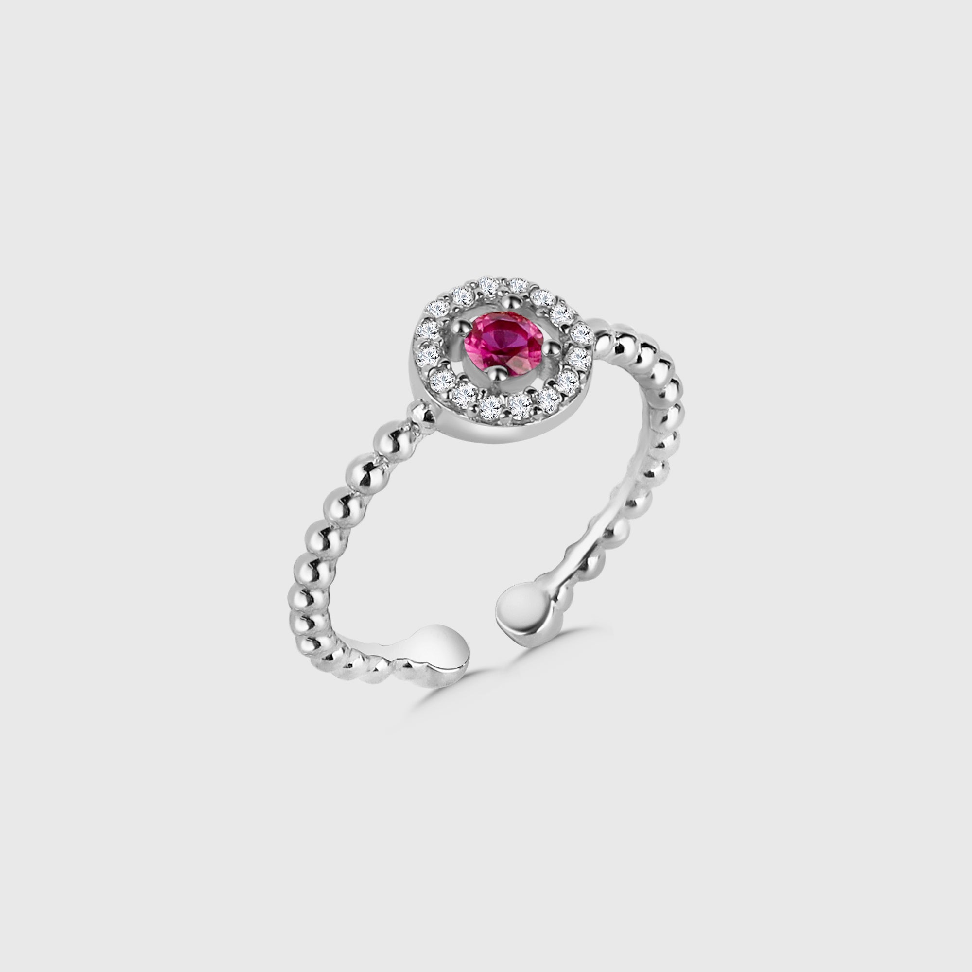 Round Ruby Ring Shiny Wreath in Silber mit rubinroter Zirkonia, eleganter verstellbarer Damenring von Dkeniz.