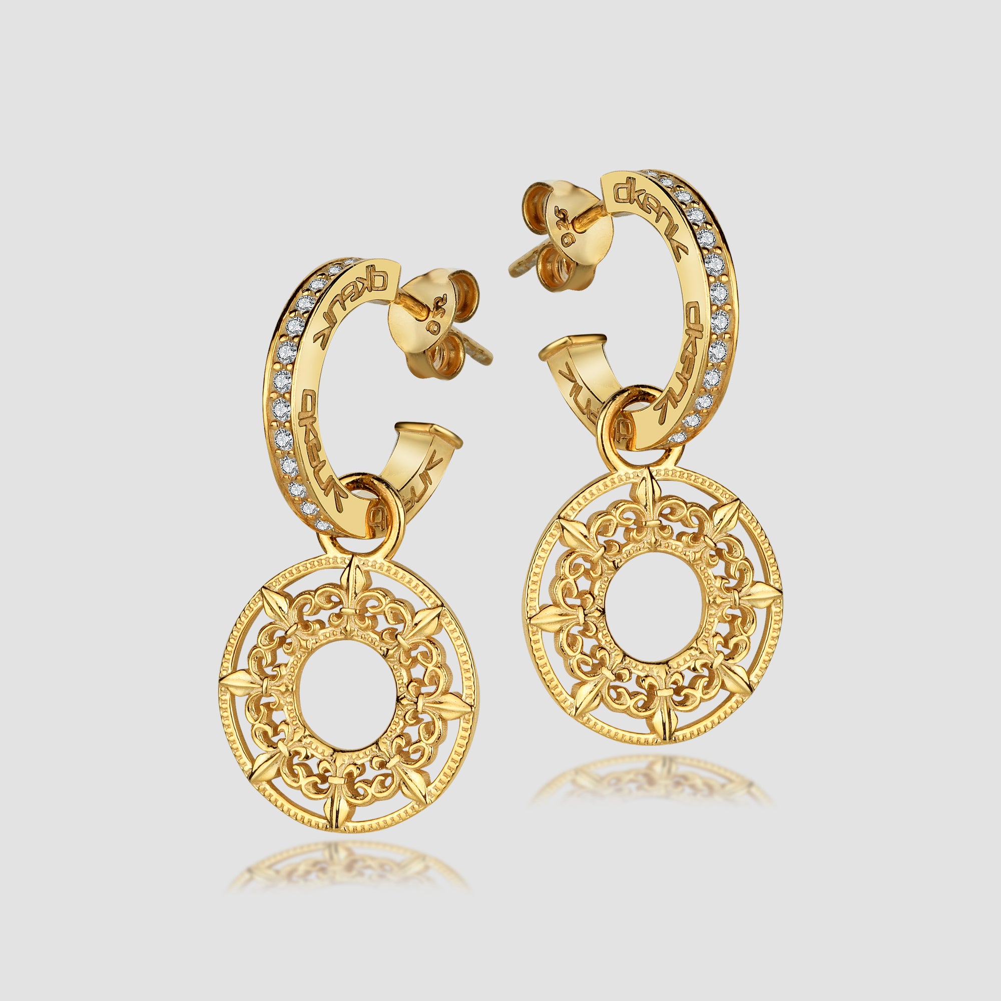 ROYAL RINGS Ohrringe Gold mit Zirkonia-Creolen und filigranem Rund-Anhänger, Produktfoto.