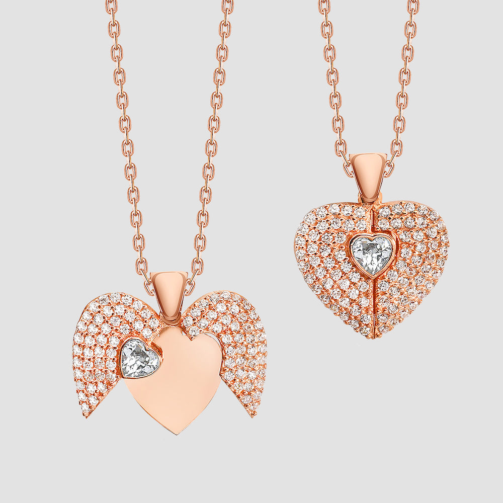 Secret Heart Kette in Rosé mit funkelndem Herzanhänger und Zirkonia, Detailaufnahme.