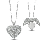 Secret Heart Kette in Silber mit funkelndem Zirkonia-Herzanhänger und Engelsflügel-Detail.