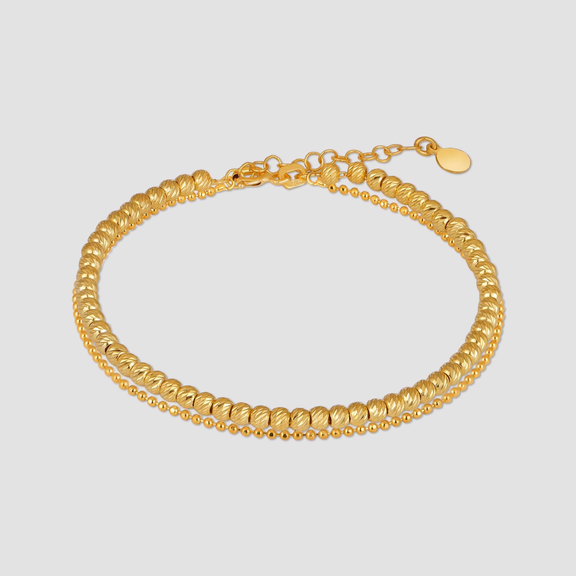 SHINY BALLS II Armkette Gold aus 925 Silber, 14K vergoldet, Kugel-Design mit Verlängerung.