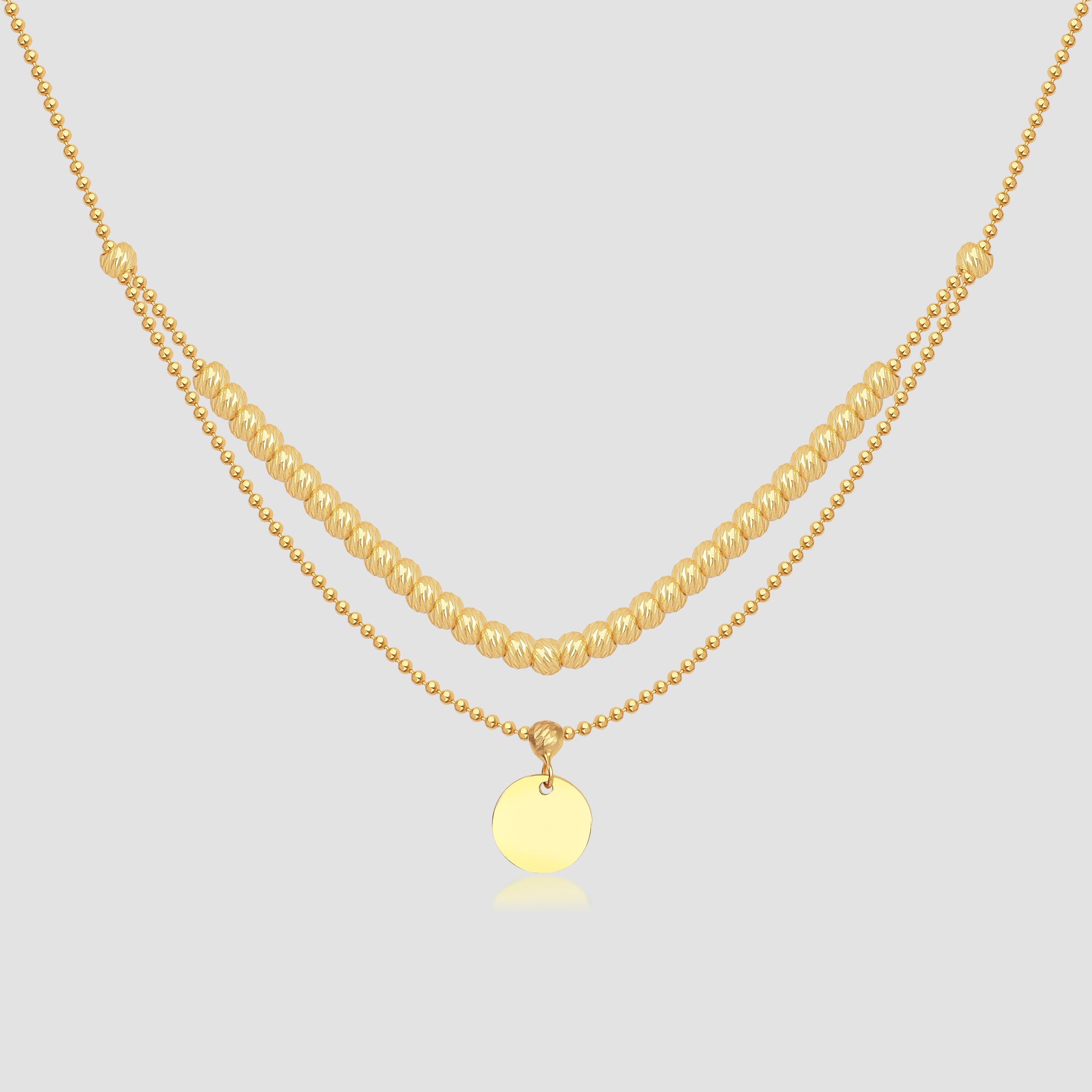 SHINY BALLS II Halskette Gold – doppelte Kugelkette mit Coin-Anhänger, 925 Silber 14K vergoldet.