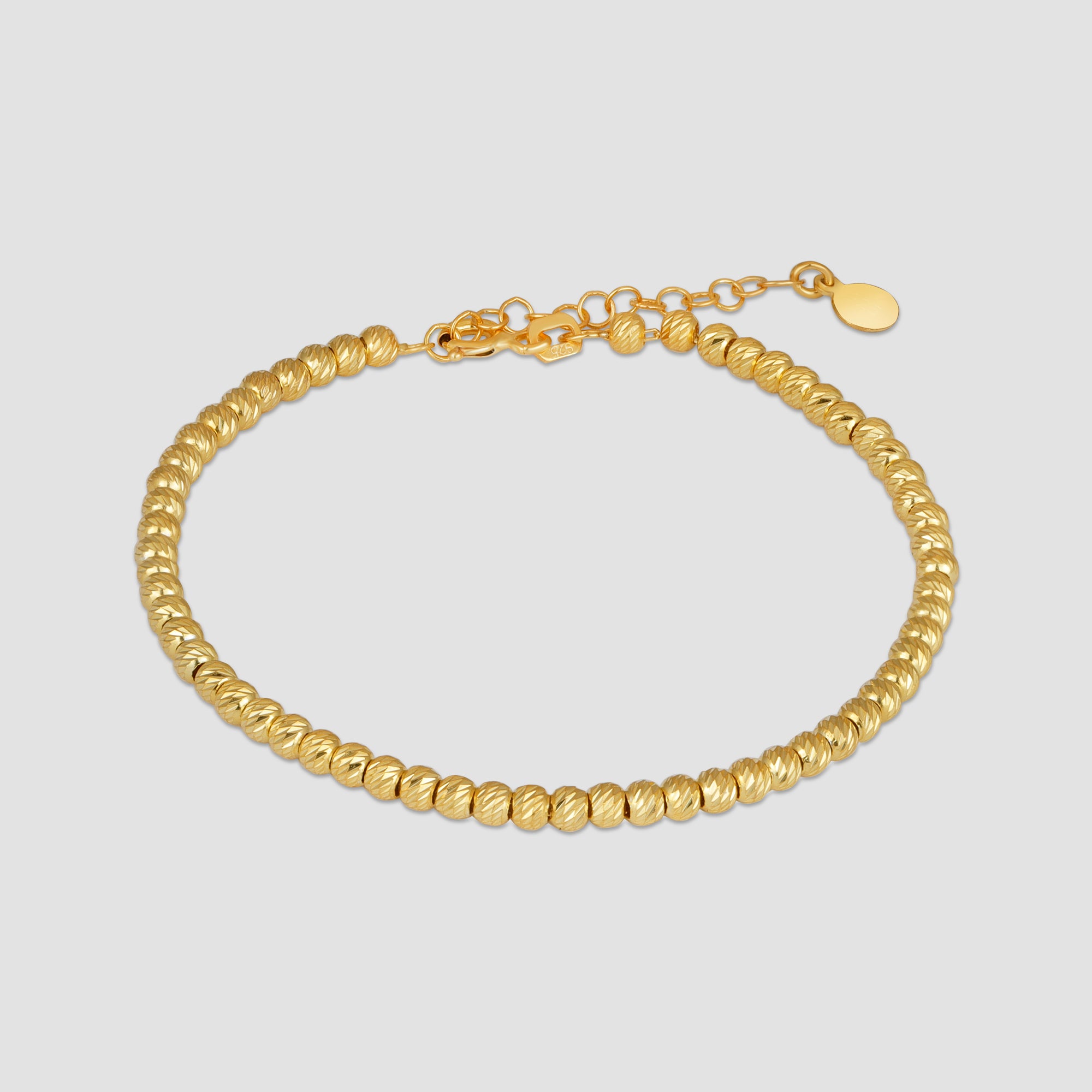 SHINY BALLS X Armkette Gold – 14K vergoldetes Kugelarmband mit Karabiner und Verlängerungskette.