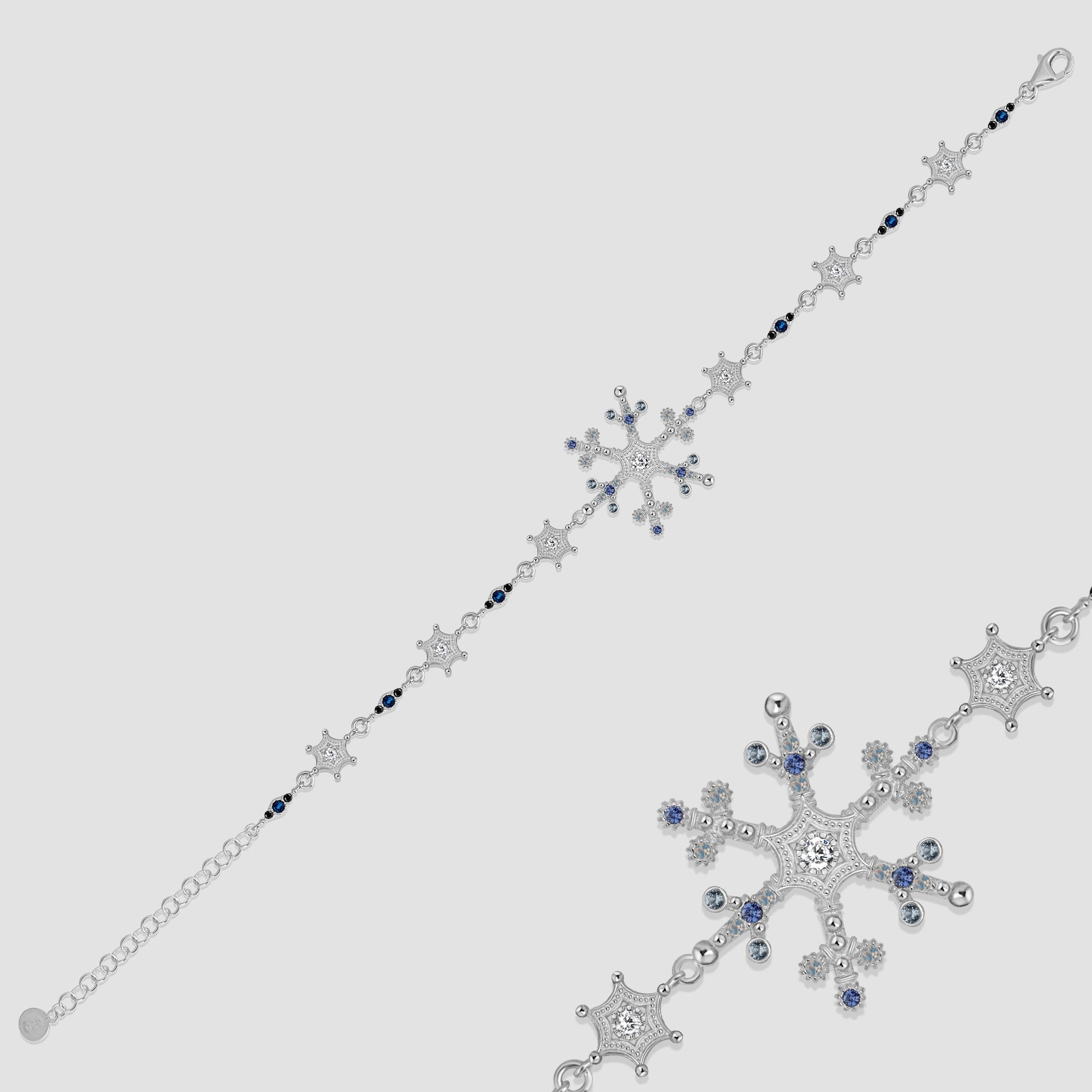 Snowflake Ice X Armkette aus 925 Silber mit Zirkonia-Mix, Schneeflocken-Design, Produktansicht.