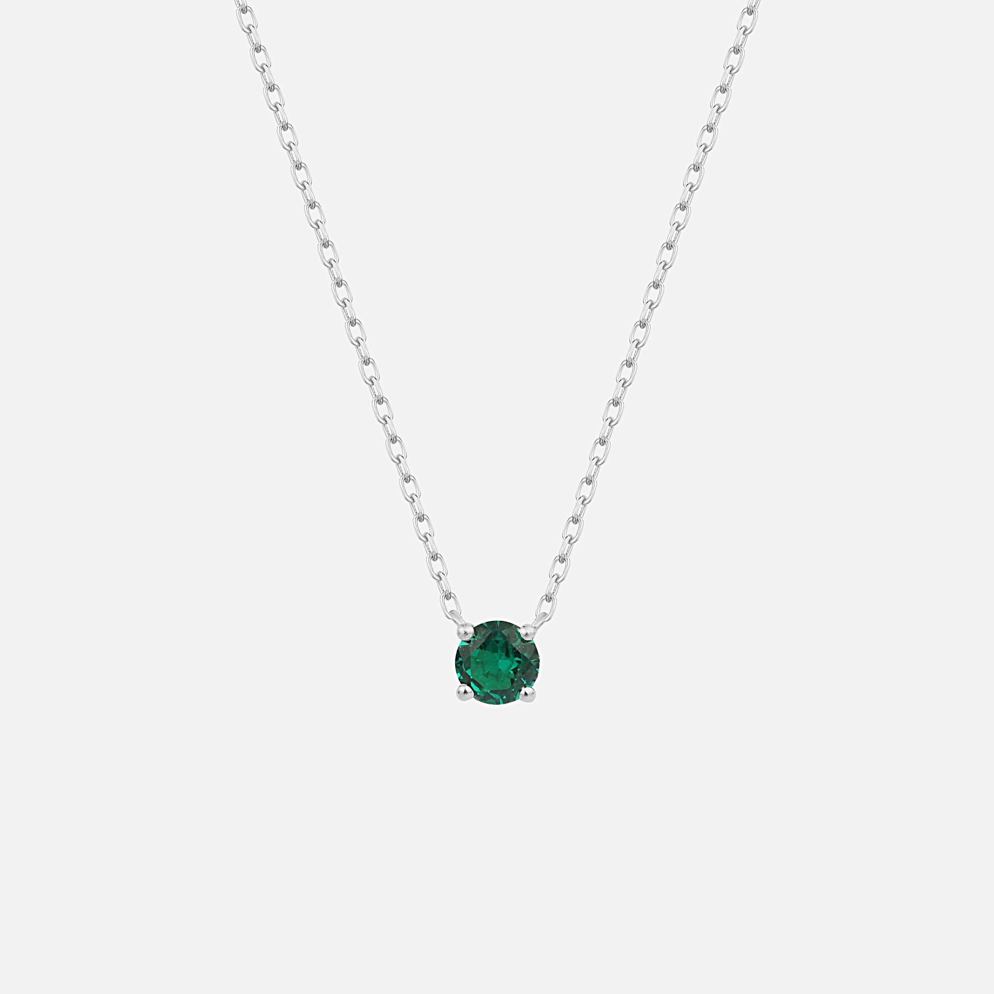 Solitär Green Chain Halskette in Silber mit grünem Zirkonia-Stein, Frontansicht.