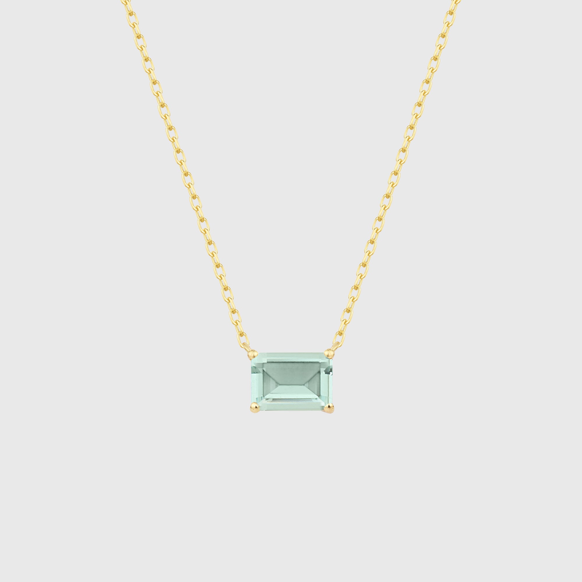 Solitär Türkis Emerald Cut Chain in Gold, 14K vergoldete 925 Silber Kette mit türkis Zirkonia im Emerald Cut.