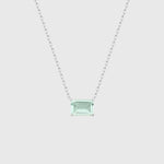 Solitär Türkis Emerald Cut Chain in Silber, 925 Sterling Silber Kette mit türkisfarbenem Zirkonia.