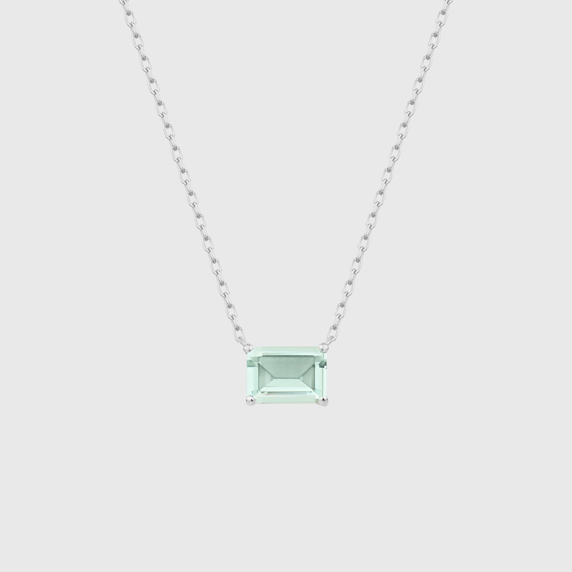 Solitär Türkis Emerald Cut Chain in Silber, 925 Sterling Silber Kette mit türkisfarbenem Zirkonia.