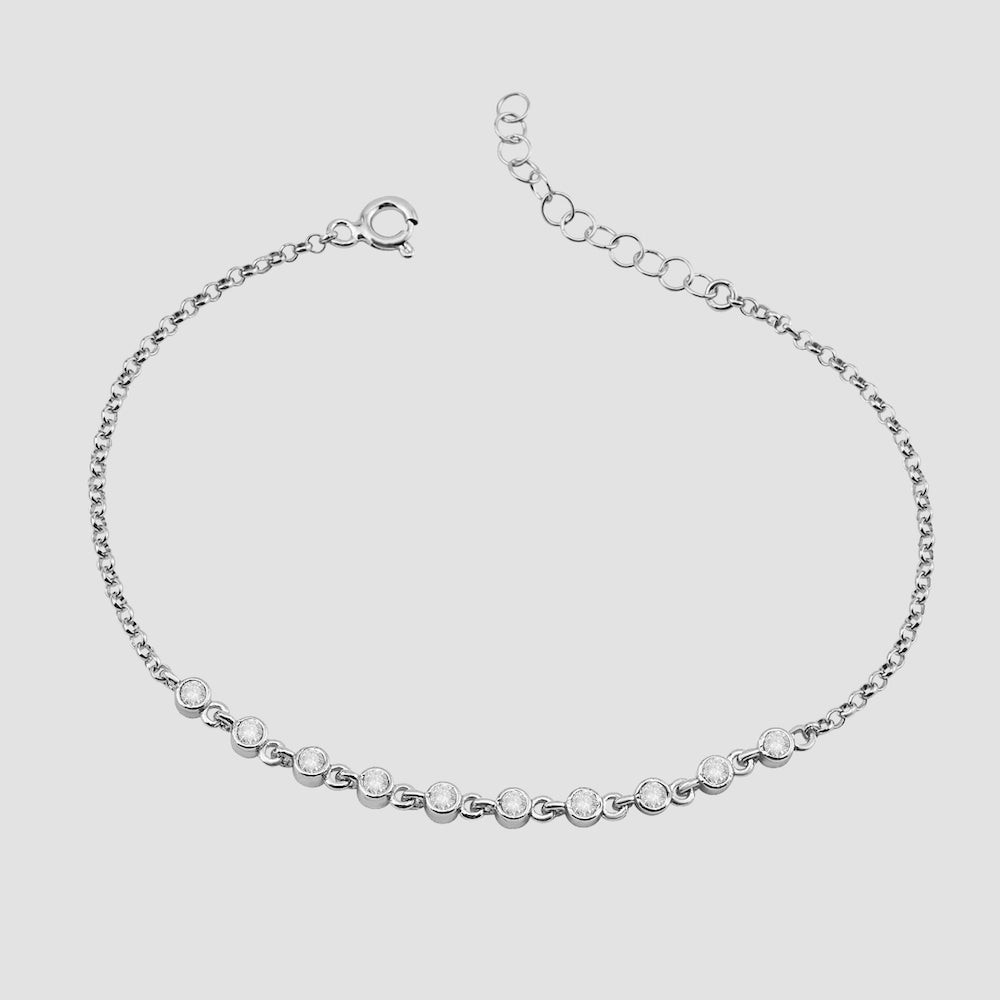 Sparkle Zirkonia Armband in Silber aus 925 Sterling Silber, rhodiniert, mit weißen Zirkonia-Steinen und Verlängerung.