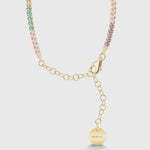 Karabinerverschluss & Verlängerung der Tennis Kette Mini Bunt Gold mit Dkeniz Logo – Detailaufnahme.