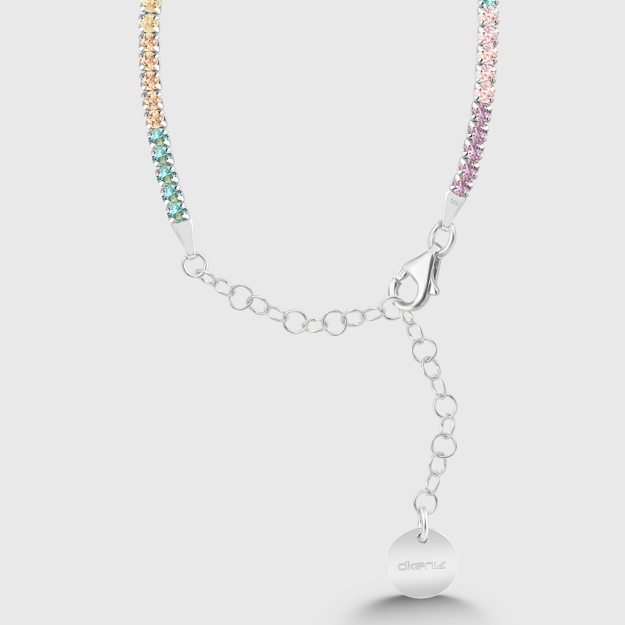 Verschlussdetail: „Karabinerverschluss mit Verlängerung der Tennis Kette Mini Bunt in Silber, 925 Sterling Silber, Dkeniz Tag“.