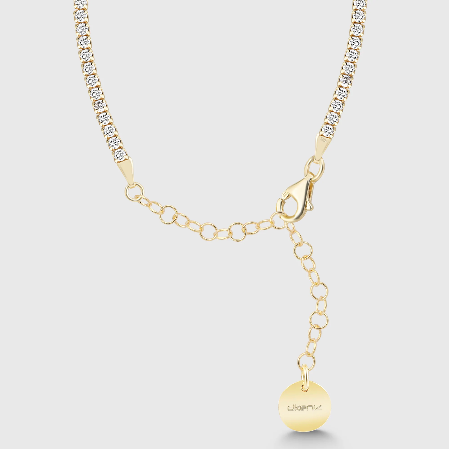 Verschluss und Verlängerung der Tennis Kette Mini in Gold – Karabiner, 925 Sterling Silber.