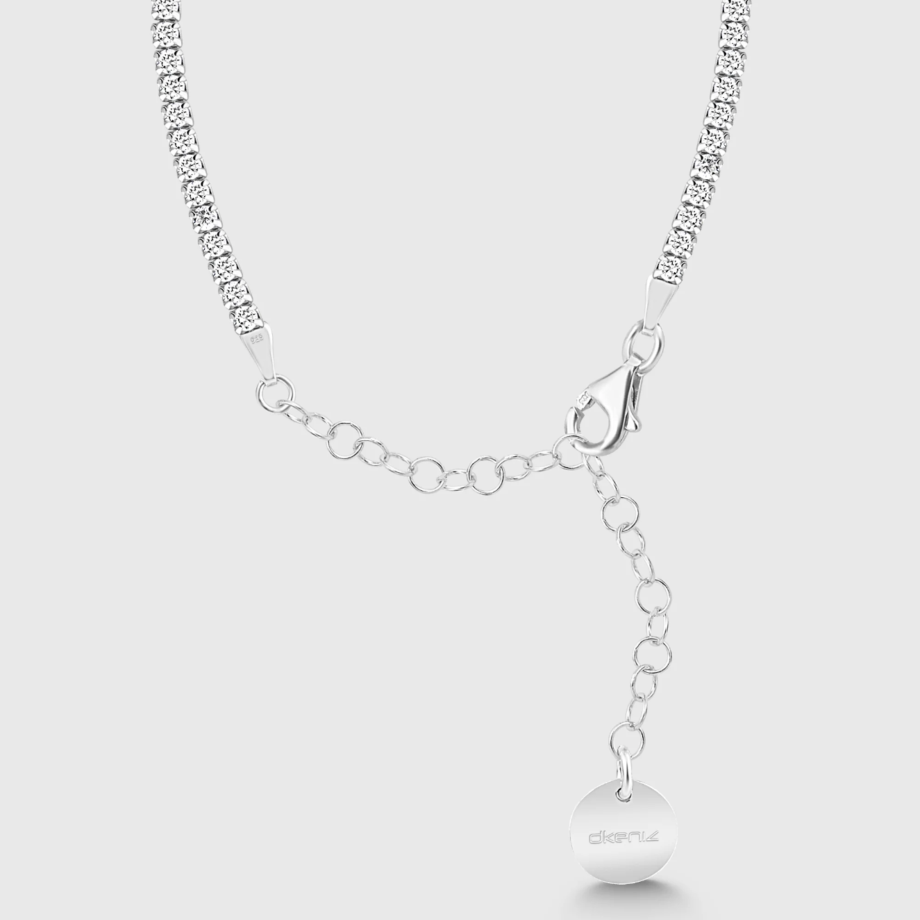 Karabinerverschluss mit Verlängerung der Tennis Kette Mini in Silber – 925 Sterling Silber.
