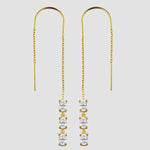 Produktbild: Three Oval Ohrringe Gold als Durchzieher – 3 ovale Zirkonia an feiner Kette, Frontansicht.