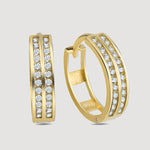 Two Line Zirkonia Creolen in Gold – 925 Silber 14K vergoldet, doppelte Steinreihe, Paaransicht.