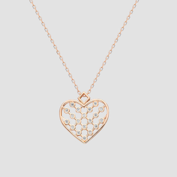 Zarte Unique Heart Rosé Halskette aus 925 Silber mit Zirkonia-Herzanhänger für Damen.